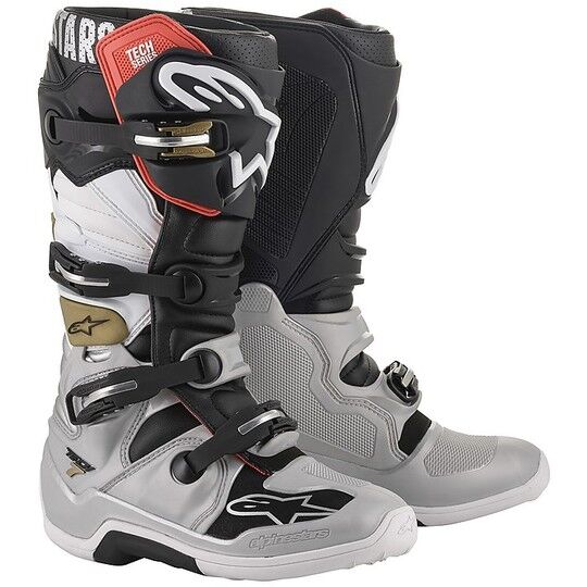 Stivali Moto Cross Enduro Alpinestars TECH 7 Nero Silver Bia taglia 8