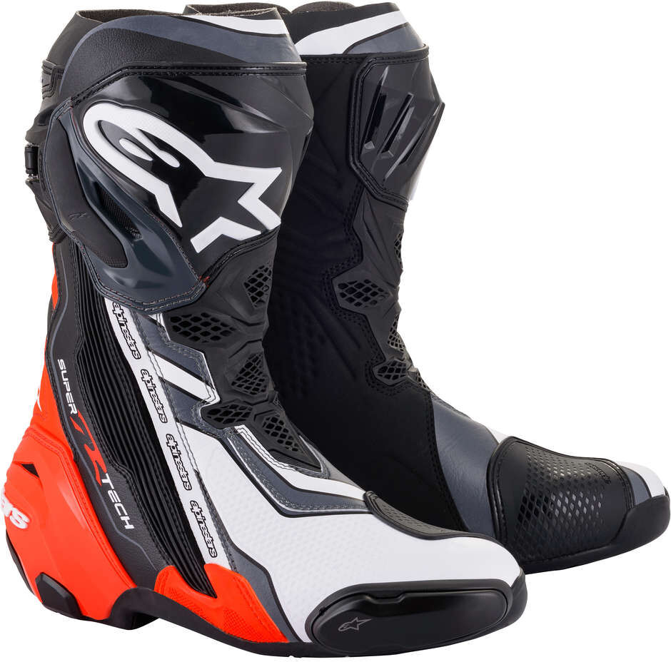 Stivali Moto Racing Alpinestars SUPERTECH R Nero Rosso Fluo taglia 46