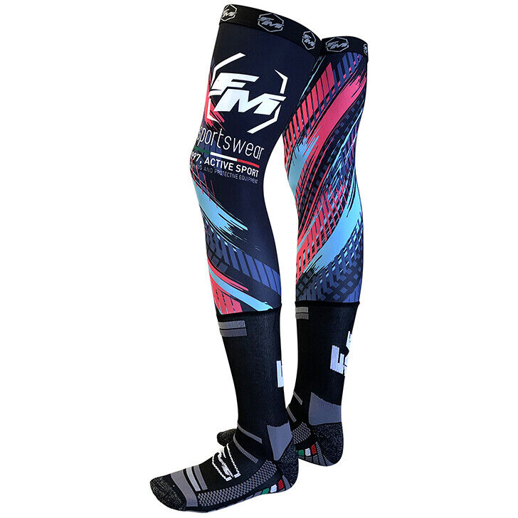 Calze Lunghe Moto Fm Racing KNEE SOCKS Sky Nero Blu Fucsia taglia 43-4