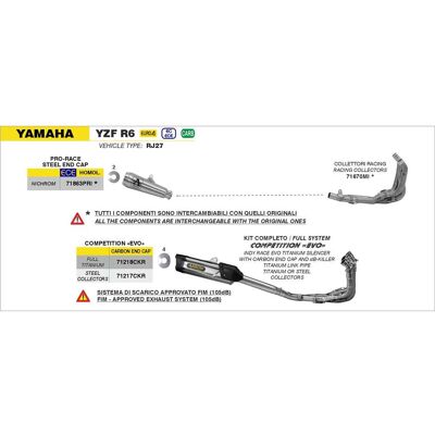 Arrow Collettori Racing Yamaha YZF R6 2017/2024 taglia unica Arrow Collettori Racing Yamaha YZF R6 2017/2024 taglia unica