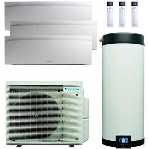 Daikin Multi+ Sistema Di Condizionamento Trial Split E Acqua Calda Sanitaria - Unità Interne Emura 3 Bianco 9000+9000+12000 Btu - Serbatoio 120 L (4MWXM52A-2FTXJ25AW-35-EKHWET120BV3)