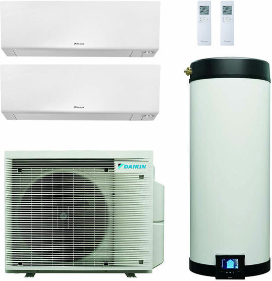 Daikin Multi+ Sistema Di Condizionamento Dual Split E Acqua Calda Sanitaria - Unità Interne Perfera All Seasons 9000+12000 Btu - Serbatoio 90 L (4MWXM52A-FTXM25A-35-EKHWET90BV3)