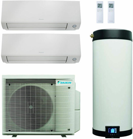 Daikin Multi+ Sistema Di Condizionamento Dual Split E Acqua Calda Sanitaria - Unità Interne Perfera All Seasons 9000+9000 Btu - Serbatoio 90 L (4MWXM52A-2FTXM25A-EKHWET90BV3)