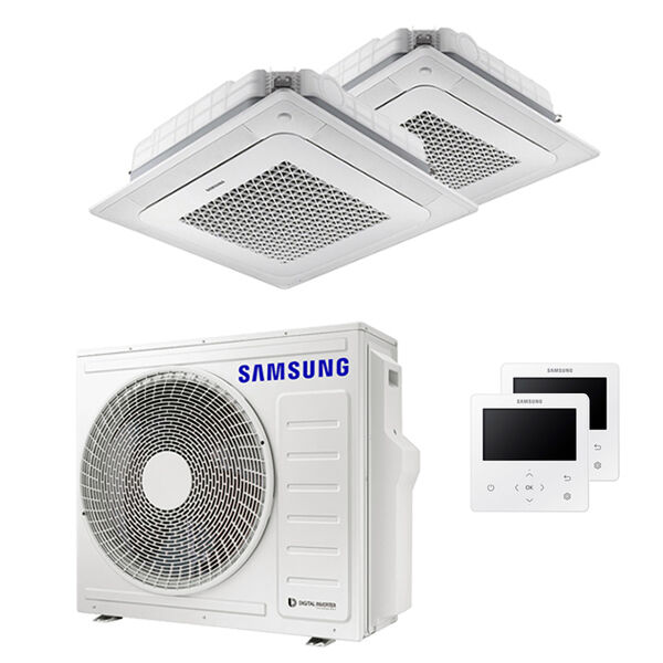 Condizionatore Samsung Cassetta Windfree 4 Vie Dual Split 12000+18000 Btu Inverter A++ Unità Esterna 6,8 Kw (AJ068TXJ3KG/EU-AJ035TNNDKG/EU-2)