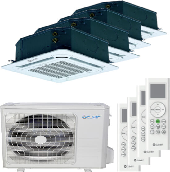 Condizionatore Clivet Cassetta 4 Vie Mini Quadri Split 9000+9000+12000+12000 Btu Inverter A++ Unità Esterna 10,6 Kw (MU1-Y105M-IB2-XY27M-4)