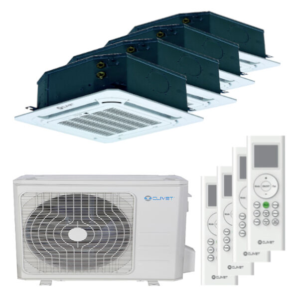 Condizionatore Clivet Cassetta 4 Vie Mini Quadri Split 9000+9000+12000+18000 Btu Inverter A++ Unità Esterna 10,6 Kw (MU1-Y105M-IB2-XY27M-4-E32303)