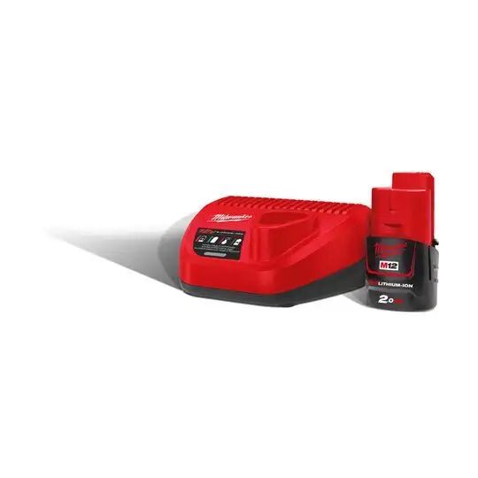 Milwaukee M12 Nrg-201  Kit Batteria Al Litio E Caricabatterie Da 2 Ah 12 V Per Trapano Avvitatore A Impulsi