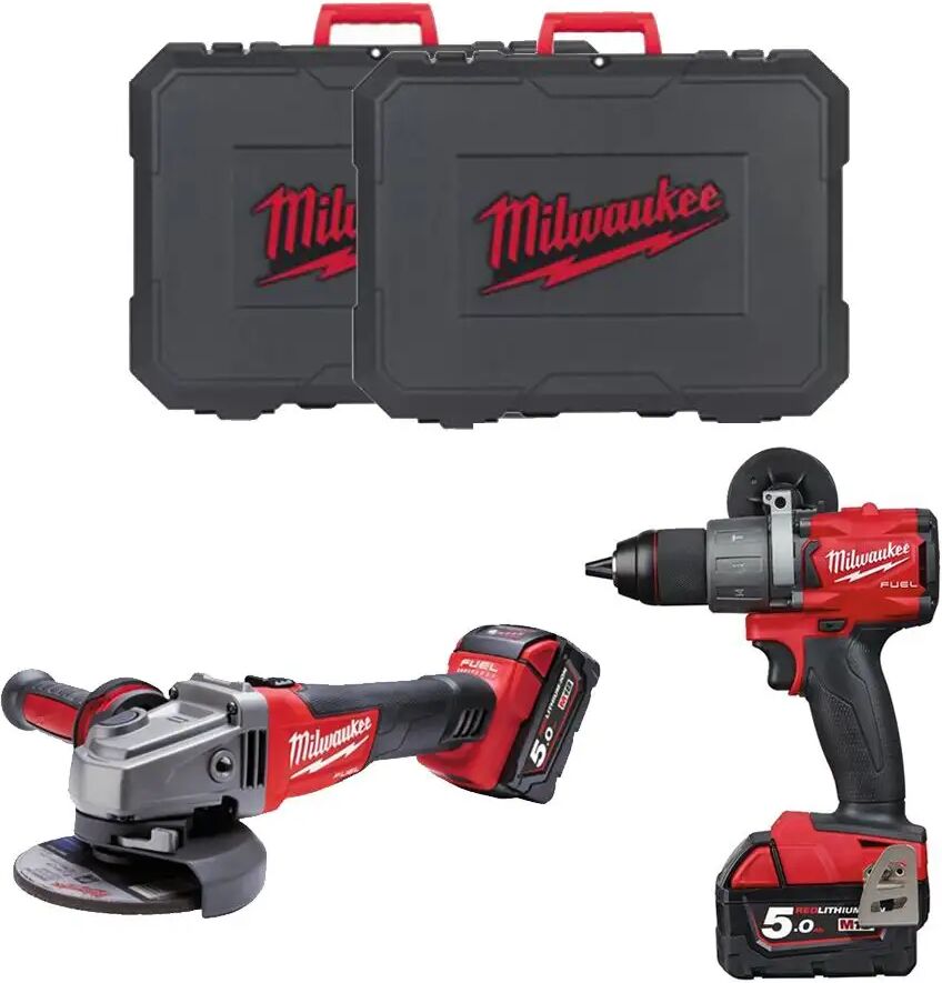 Milwaukee M18 Fpp2f 504x Kit Smerigliatrice Angolare E Trapano Avvitatore Fuel Powerpack Professionale A Batteria 18 V