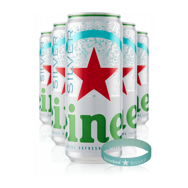 heineken silver cassa da 24 x 33cl + omaggio 2 bracciali heineken