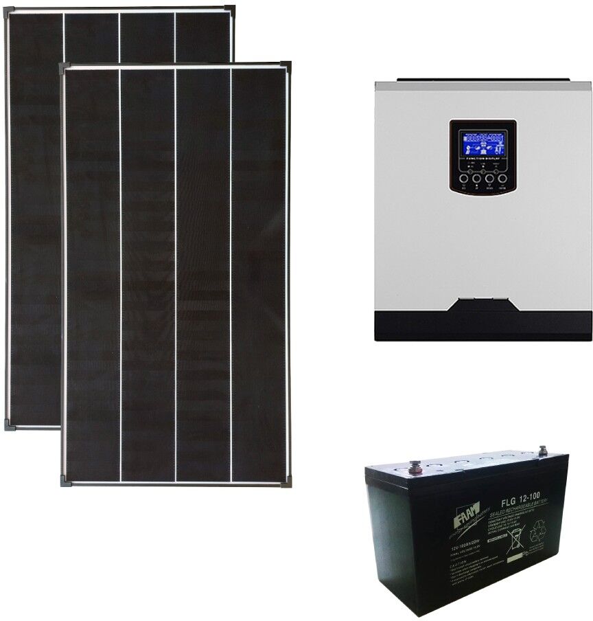 IoRisparmioEnergia Selection Kit fotovoltaico ibrido ad isola 0,3 kWp con inverter 1000W 12V PWM e batteria 100Ah   KIT03KWKS