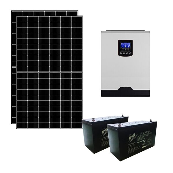iorisparmioenergia selection kit fotovoltaico ibrido ad isola 0,5 kwp con inverter 3000w 24v pwm e 2 batterie 100ah   kit05kwks
