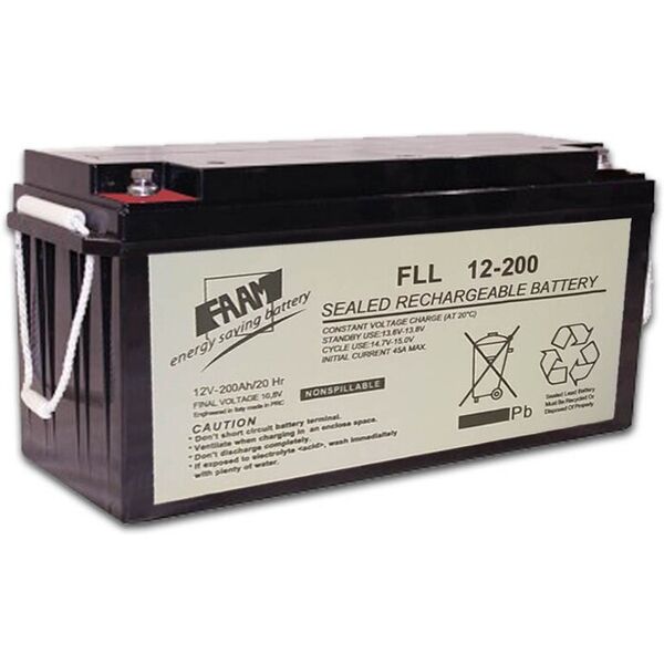 batteria agm piombo 200ah 12v ermetica piastra piana   1000 cicli   faam