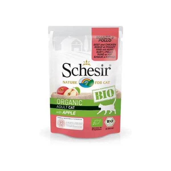 schesir cat bio busta multipack 16x85g manzo e pollo con mela