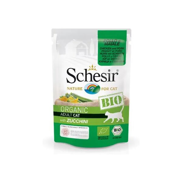 schesir cat bio busta multipack 16x85g pollo e maiale con zucchini