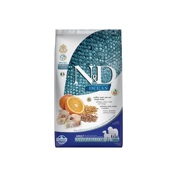 n&d ocean adult medium maxi merluzzo e arancia 12kg