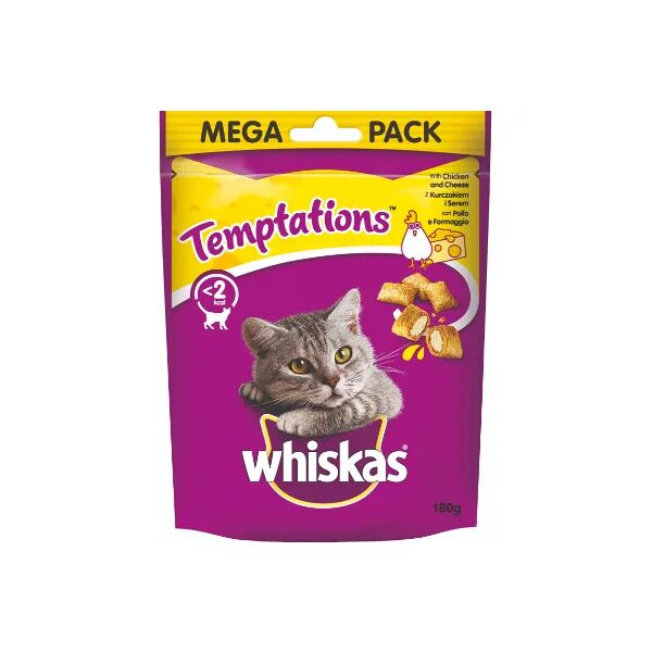 whiskas snack gatto temptations pollo e formaggio 180g 180g