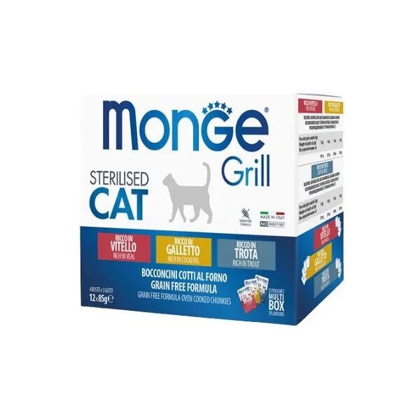 monge grill cat sterilised busta multipack 12x85g mix carne e pesce