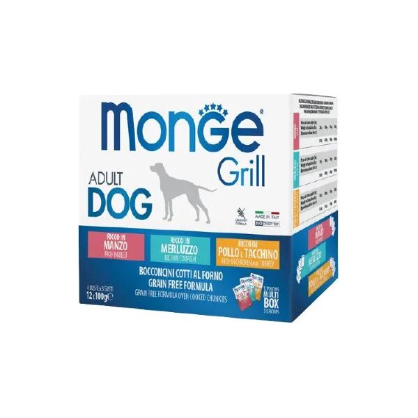 monge grill dog busta multipack 12x100g merluzzo pollo e tacchino