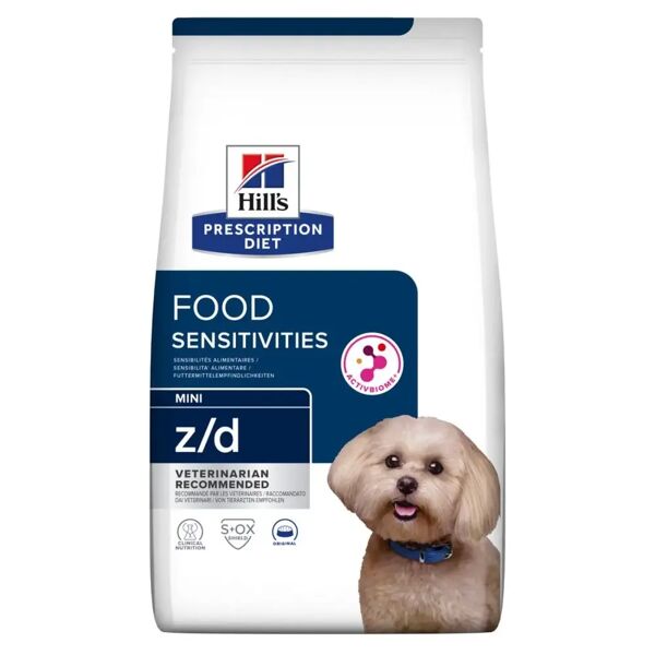 hills hill's prescription diet z/d food sensitivies mini alimento secco per cani 1kg