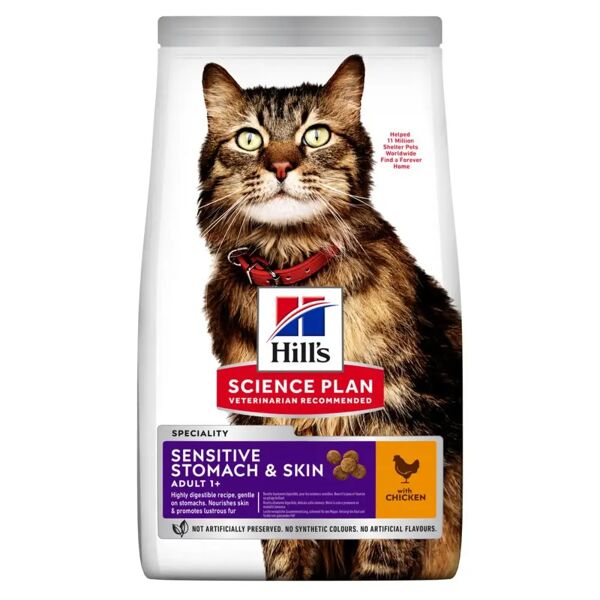 hills hill's science plan adult sensitive stomach & skin alimento secco per gatti al pollo 1.5kg