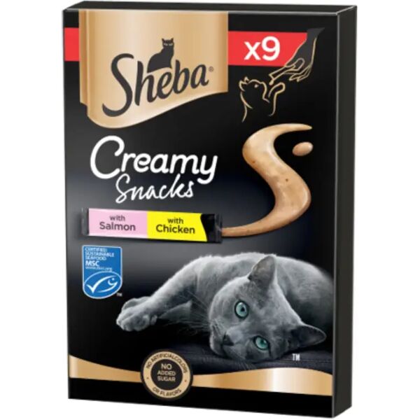 sheba snack gatto creamy snack pollo e salmone 9 pz 9x12g