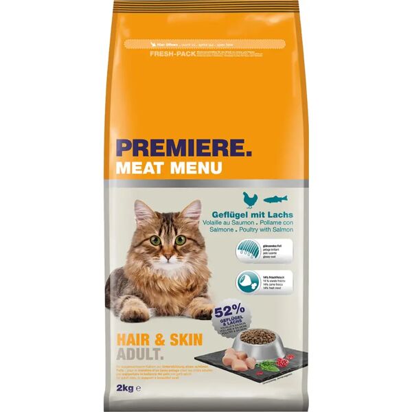 premiere meat menu hair & skin per gatto adult con pollame e salmone 2kg