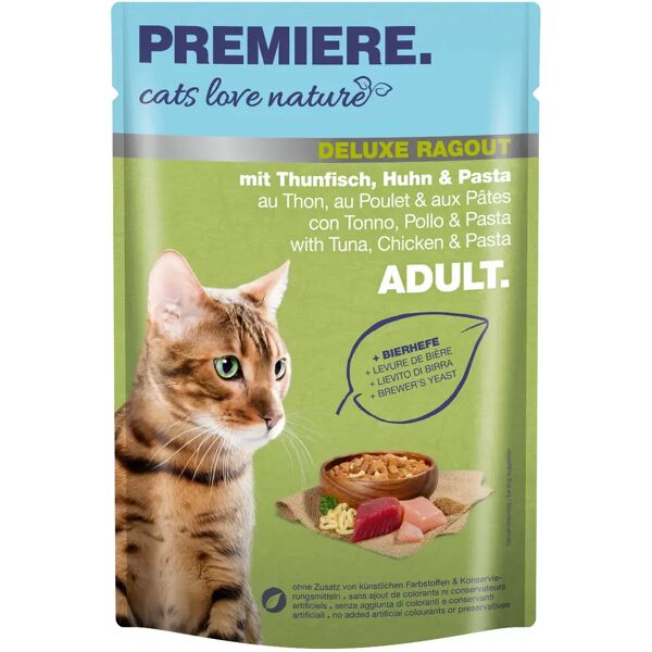 premiere deluxe ragout cat busta multipack 24x100g tonno e pollo con pasta