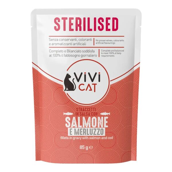 vivi cat sterilised busta multipack 28x85g salmone e merluzzo