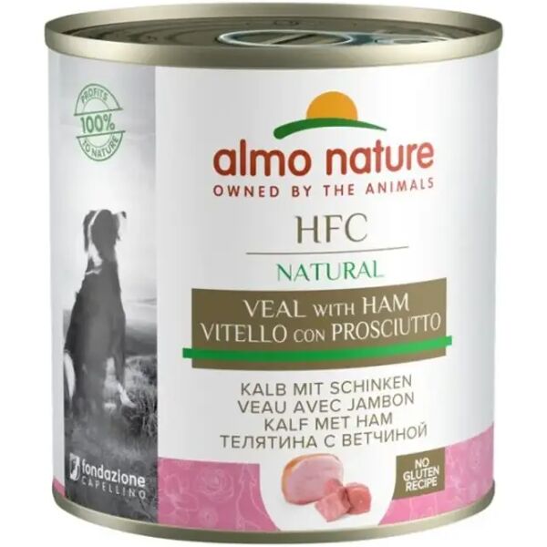 almo nature hfc natural dog sfilaccetti lattina multipack 12x290g vitello e prosciutto