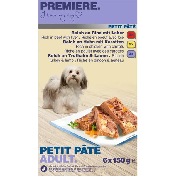 premiere petit pate dog vaschetta multipack 6x150g mix carne