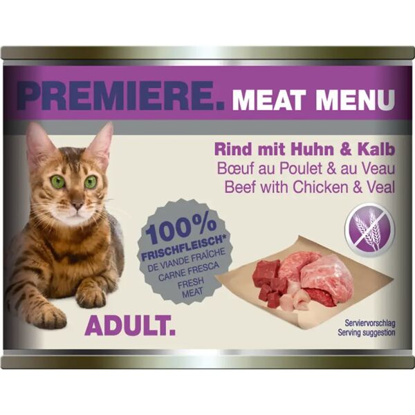 premiere meat menu cat lattina multipack 6x200g manzo con pollo e vitello