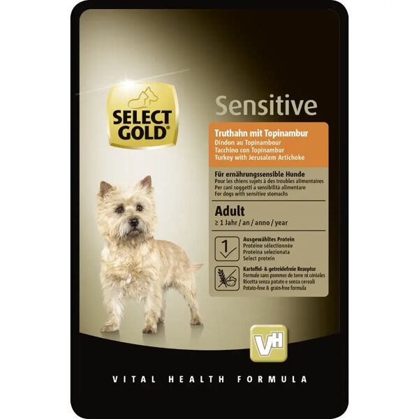 select gold sensitive dog busta multipack 12x100g tacchino con topinambur