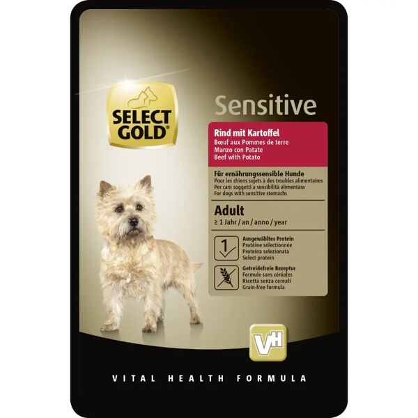 select gold sensitive dog busta multipack 12x100g manzo con patate