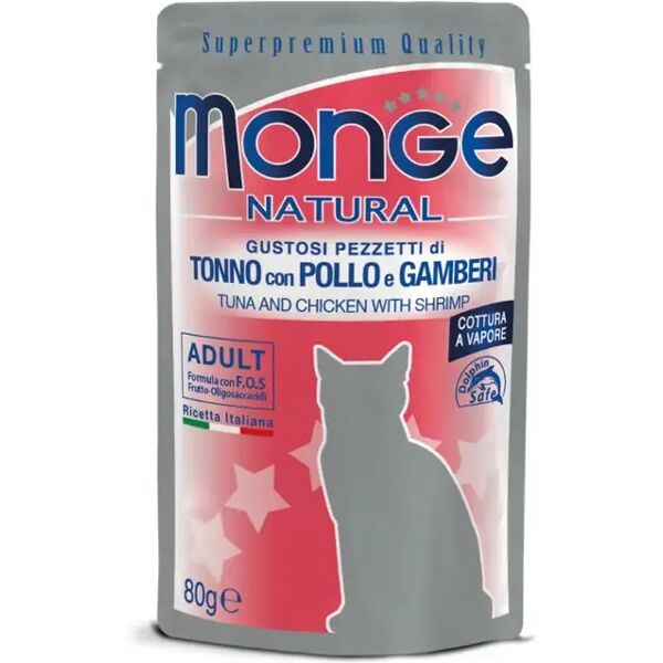 monge cat natural busta multipack 24x80g tonno con pollo e gamberi