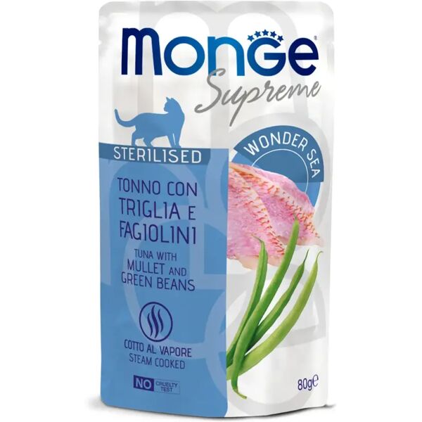 monge supreme cat sterilised busta multipack 24x80g tonno con fagiolini