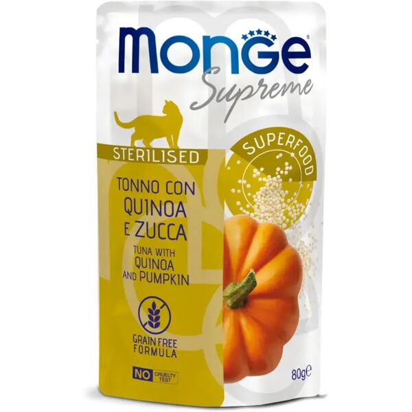 monge supreme cat sterilised busta multipack 24x80g tonno con quinoa e zucca