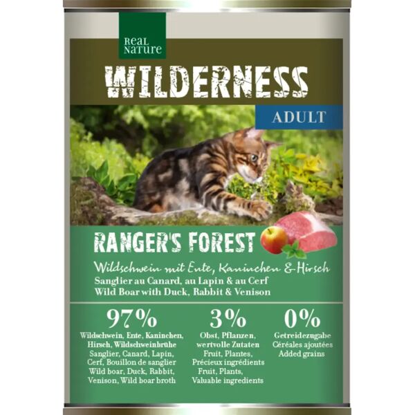 real nature wilderness cat paté lattina 400g cinghiale con anatra coniglio e cervo