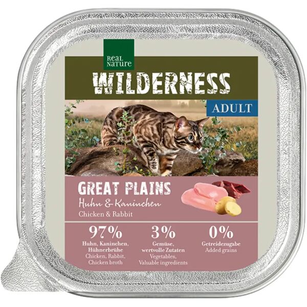 real nature wilderness cat vaschetta multipack 16x100g pollo e coniglio