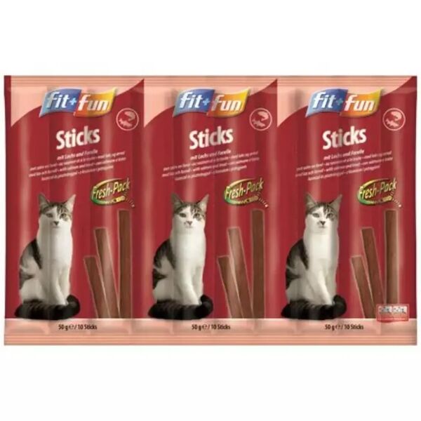 fit and fun snack per gatto sticks salmone e trota