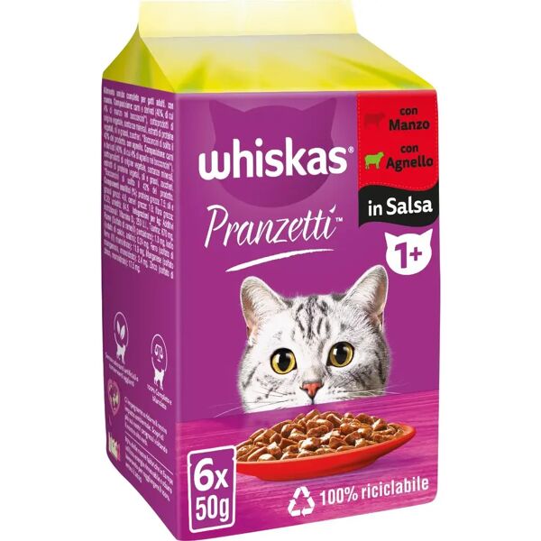 whiskas pranzetti cat busta multipack 6x50g manzo e agnello