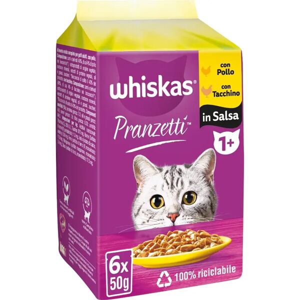 whiskas pranzetti cat busta multipack 6x50g pollo e tacchino