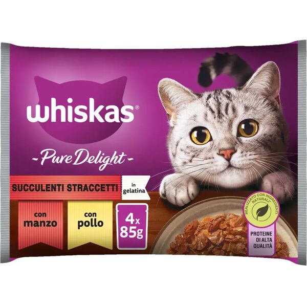 whiskas pure delight cat busta multipack 4x85g manzo e pollo