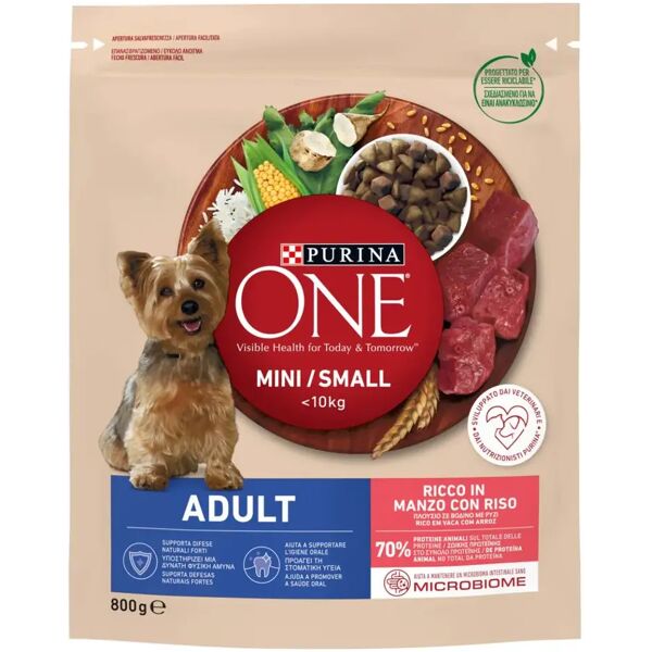 purina one cane adult mini manzo e riso 800g