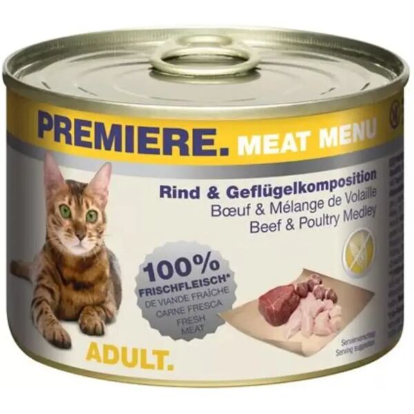 premiere meat menu cat lattina multipack 6x200g manzo con tacchino e pollo