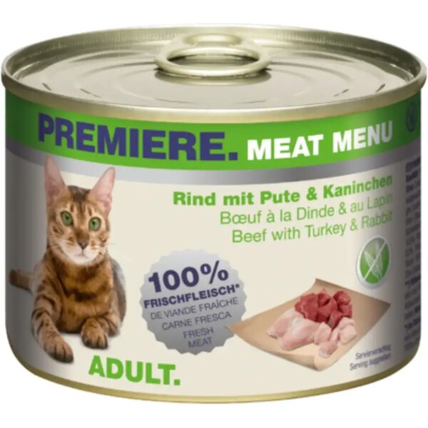 premiere meat menu cat lattina multipack 6x200g manzo con tacchino e coniglio