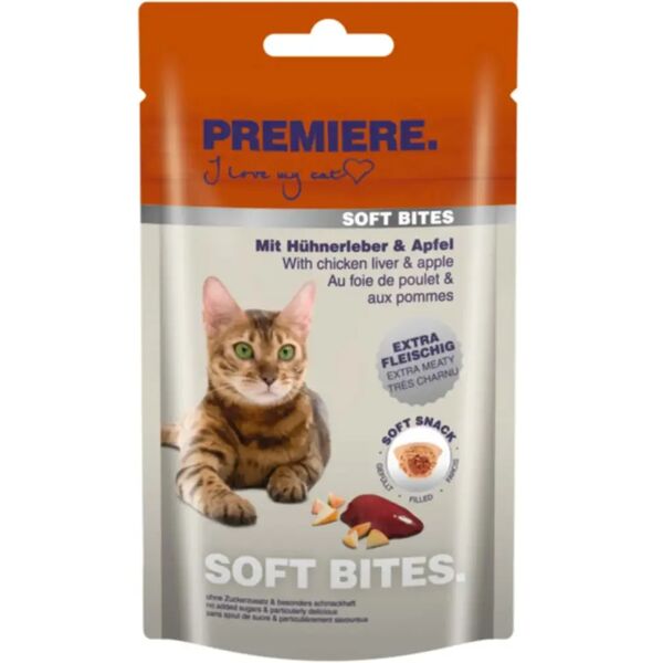 premiere snack cat soft bites 40g fegato di pollo/mela