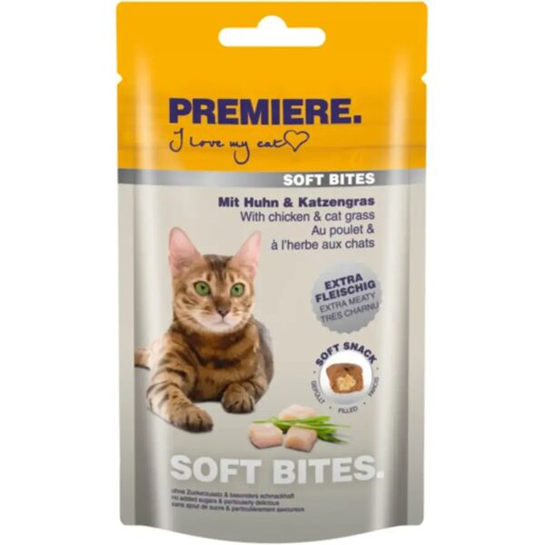 premiere snack cat soft bites 40g pollo/erba gatta