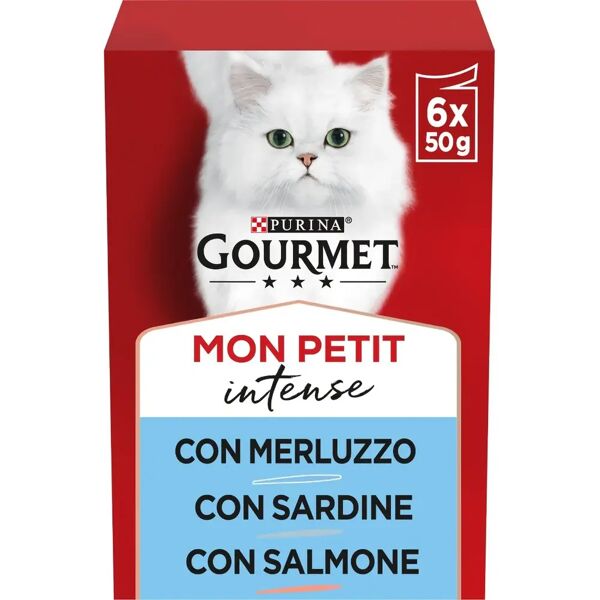 gourmet mon petit intense cat busta multipack 6x50g merluzzo sardine e salmone