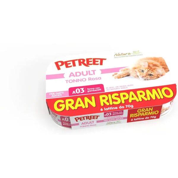 petreet natura cat lattina multipack 6x70g tonno rosa con gamberetti