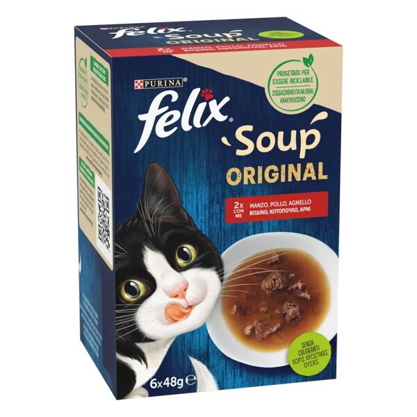 felix soup original cat busta multipack 6x48g mix carne